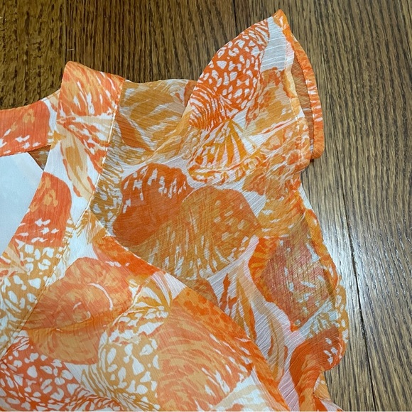 Loft Flutter Sleeve Blouse Orange/Spring/Summer Size Medium - Picture 4 of 7